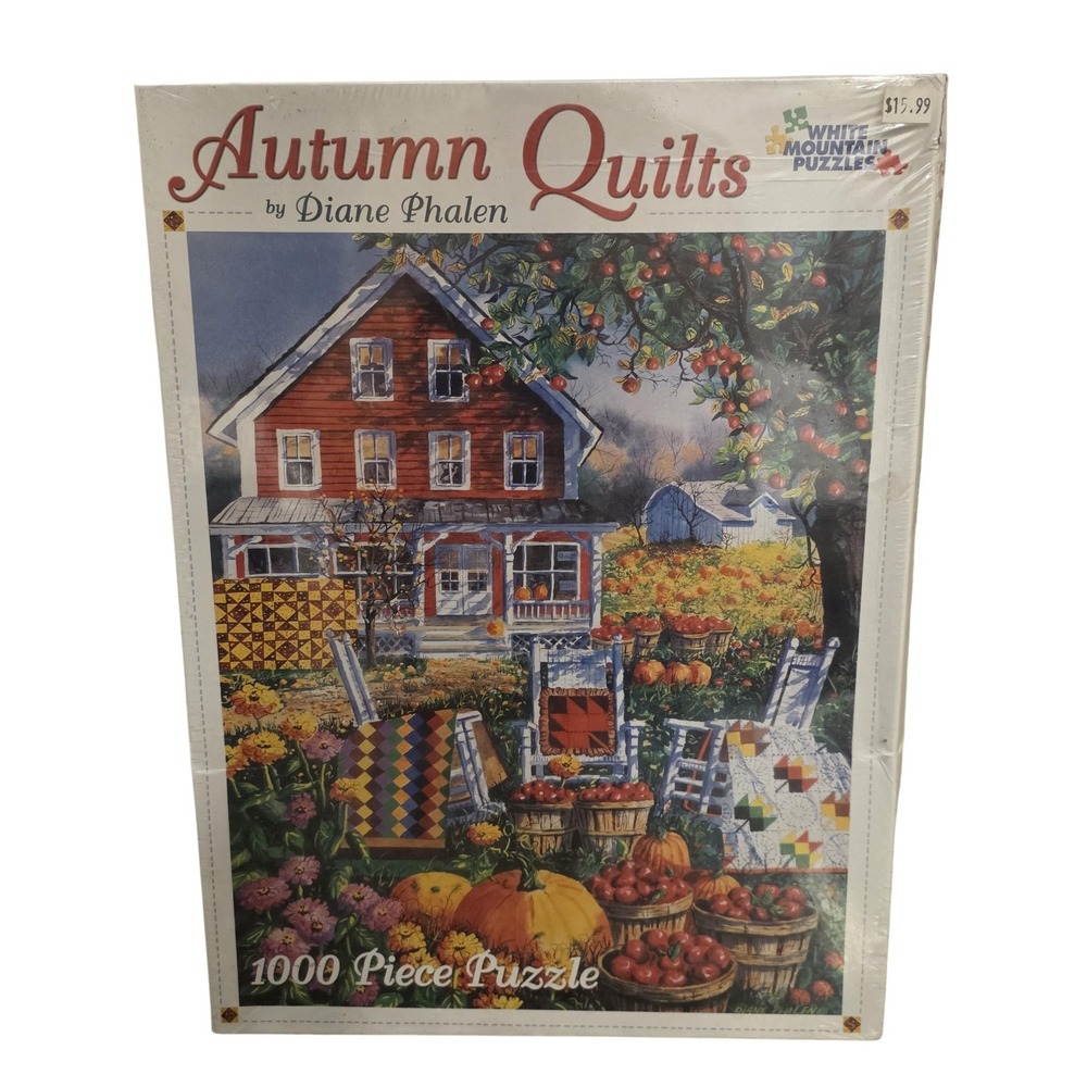 Vintage White Mountain Autumn Quilts 1000 Piece Puzzle Fall Scene Multi Color